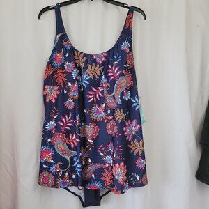 NWT Bathing Suit Beach Party Swimwear Size 22 Plus Floral One Piece adjustable